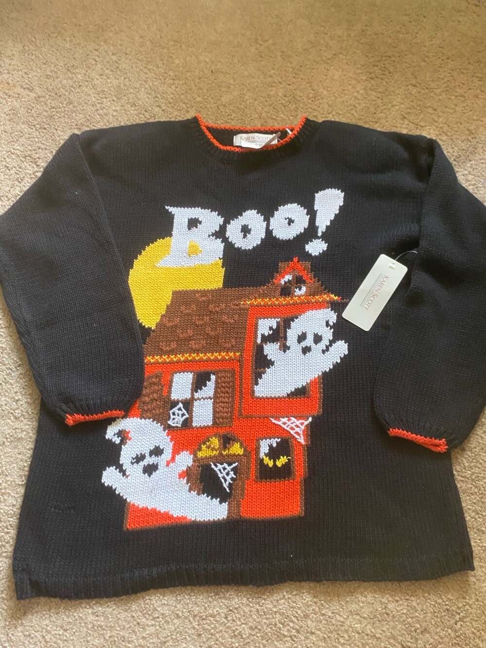 VTG 90s Karen Scott Halloween Sweater Haunted House Ghost NWT Kaufmanns Large